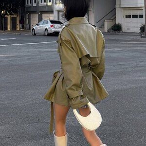 Naws - Faux leather trench Coat with belt